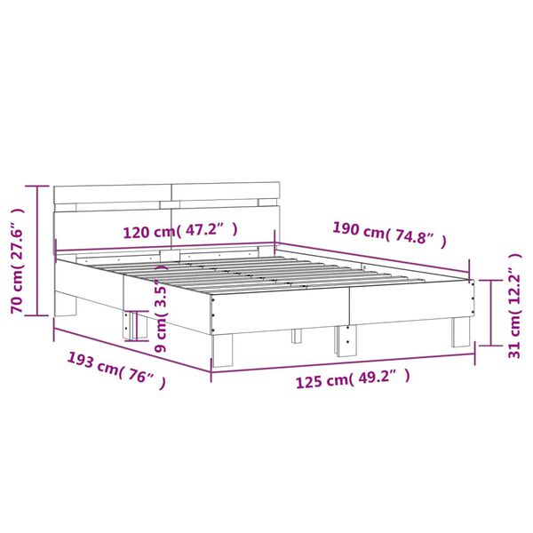 vidaXL Πλαίσιο Κρεβατιού με Κεφαλάρι Γκρι sonoma 120x190εκ. Επεξ. Ξύλο