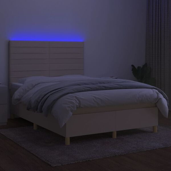 vidaXL &Kappa;&rho;&epsilon;&beta;ά&tau;&iota; Boxspring &mu;&epsilon; &Sigma;&tau;&rho;ώ&mu;&alpha; & LED &Kappa;&rho;&epsilon;&mu; 140x190 &epsilon;&kappa;. &Upsilon;&phi;&alpha;&sigma;&mu;ά&tau;&iota;&nu;&omicron;