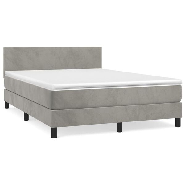 vidaXL Κρεβάτι Boxspring με Στρώμα Ανοιχτό Γκρι 140x200 εκ. Βελούδινο