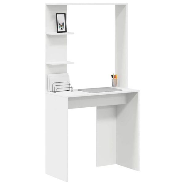 vidaXL Γραφείο με ράφι Λευκό 78,5 x 37 x 154,5 εκ Επεξεργασμένο ξύλο