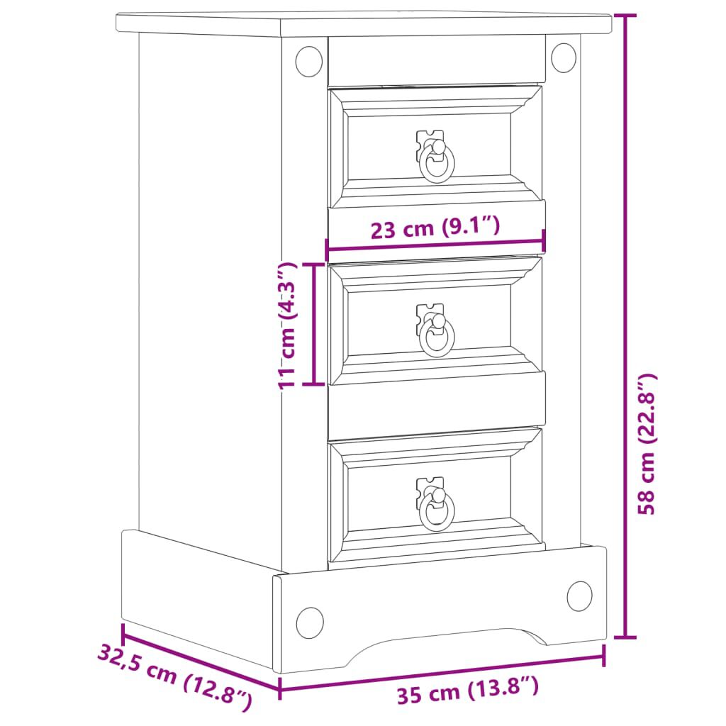 vidaXL Κομοδίνο Corona 35x32,5x58 εκ. από Μασίφ Ξύλο Πεύκου