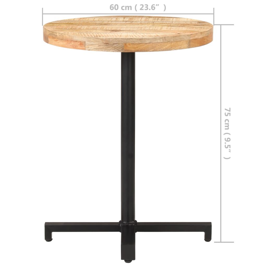 vidaXL Τραπέζι Bistro Στρογγυλό Ø60 x 75 εκ. Ακατέργαστο Ξύλο Μάνγκο