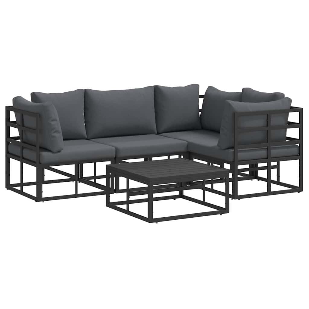 vidaXL Σετ Καναπέ Κήπου με μαξιλάρι 5 pcs Μαύρο Αλουμίνιο