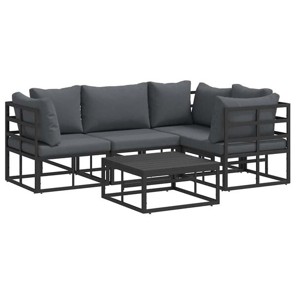 vidaXL Σετ Καναπέ Κήπου με μαξιλάρι 5 pcs Μαύρο Αλουμίνιο