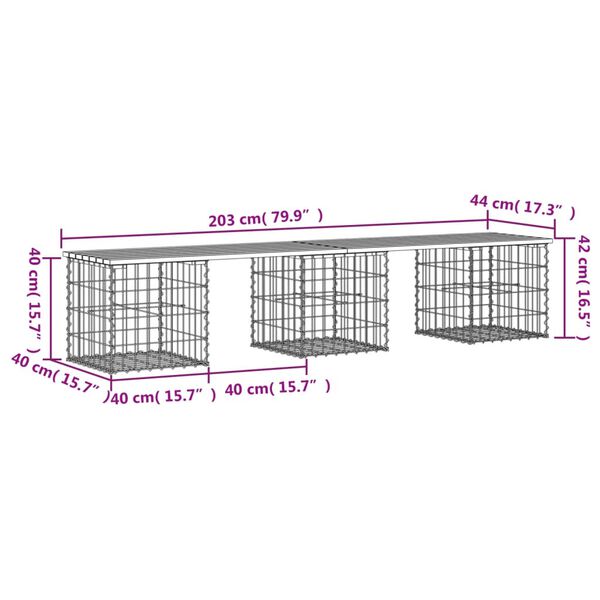 vidaXL Πάγκος Κήπου Συρματοκιβώτιο 203x44x42 εκ. Μασίφ Ψευδοτσούγκα
