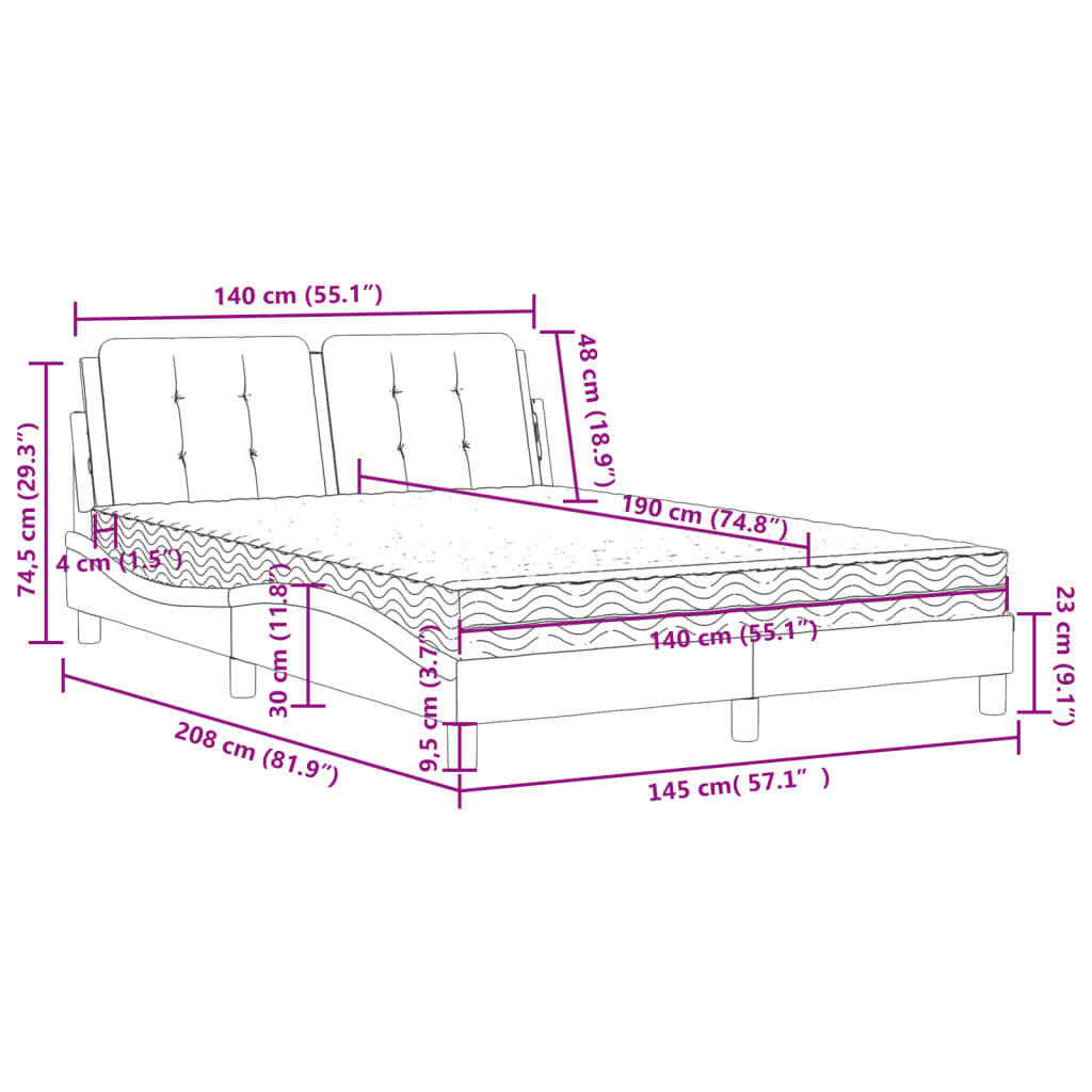 vidaXL Κρεβάτι με Στρώμα Μαύρο 140x190 εκ. από Συνθετικό Δέρμα