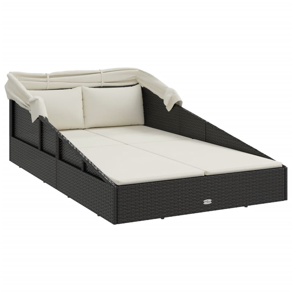 vidaXL Ξαπλώστρα με Πτυσσόμενη Οροφή Μαύρη 200x114x128 εκ. Συνθ. Ρατάν
