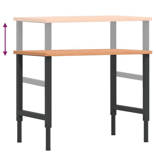 vidaXL Πάγκος Εργασίας Ορθογώνιος 100x60x(71,5-98) εκ Μασίφ Ξύλο Οξιάς