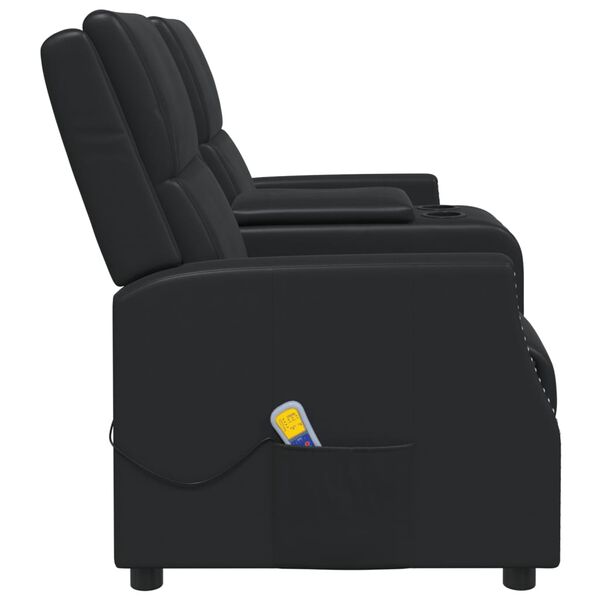 vidaXL Πολυθρόνα Μασάζ Διθέσια με Ποτηροθήκη Ανακλ. Μαύρη Συνθ. Δέρμα