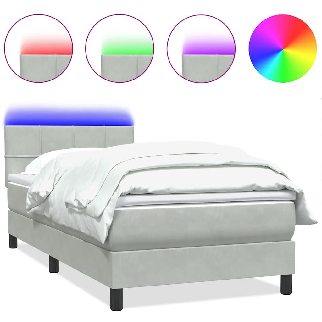 vidaXL Box Spring κρεβάτι με στρώμα ανοιχτό γκρι 80x220 cm Βελούδινο