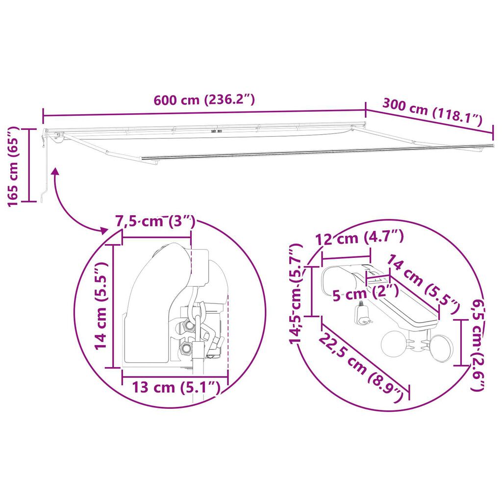 vidaXL Αυτοματική Ανασυρόμενη Τέντα με LED Πράσινη και Λευκή 600x300 εκ.