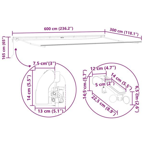 vidaXL Αυτοματική Ανασυρόμενη Τέντα με LED Πράσινη και Λευκή 600x300 εκ.