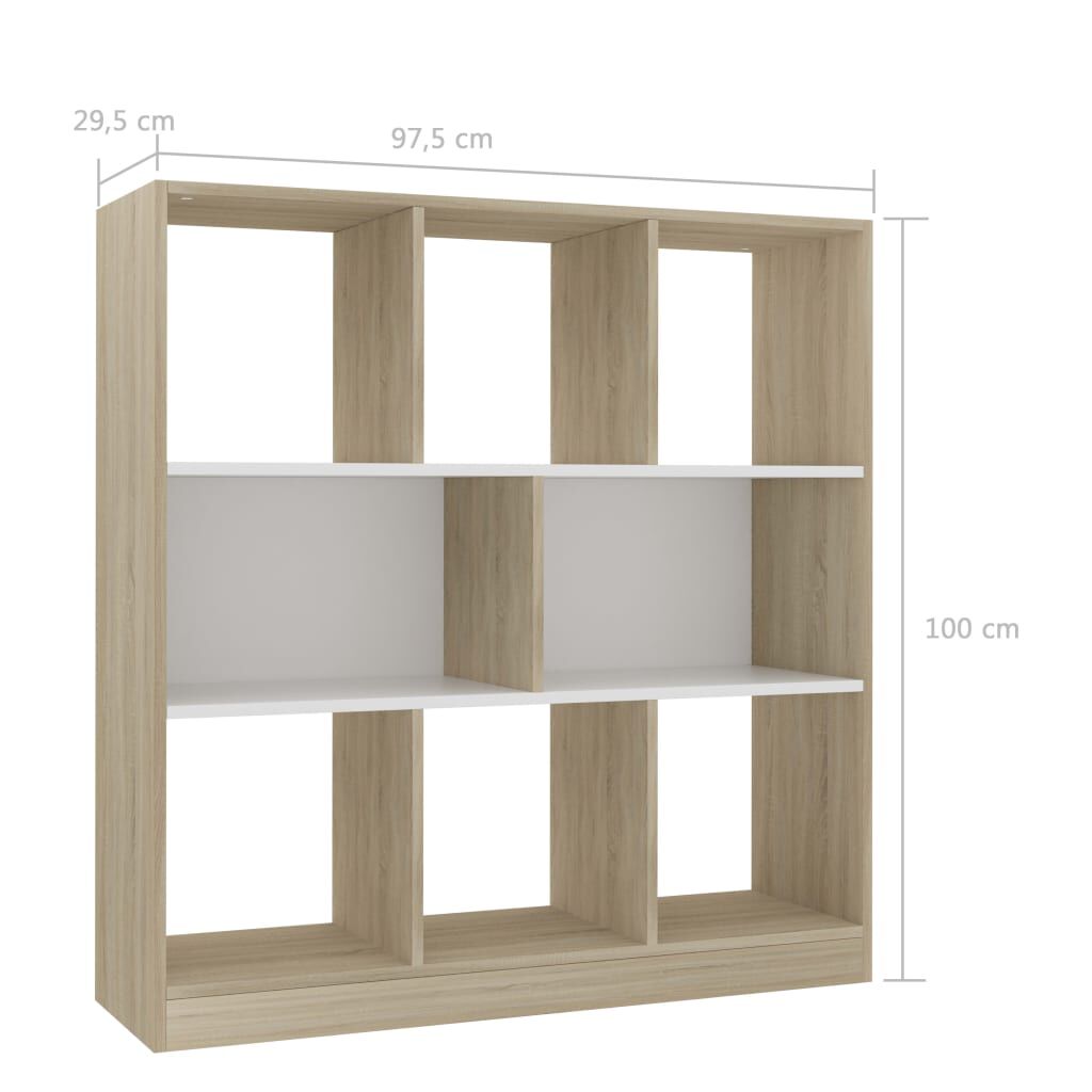 vidaXL Βιβλιοθήκη Λευκή/Sonoma Δρυς 97,5x29,5x100 εκ. από Επεξ. Ξύλο