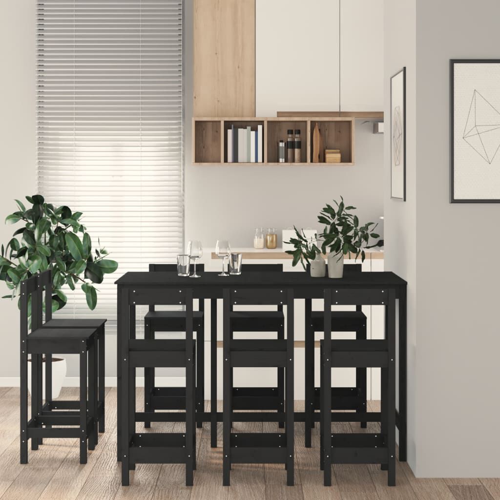 vidaXL Σετ Επίπλων Μπαρ 9 Τεμαχίων Μαύρο από Μασίφ Ξύλο Πεύκου