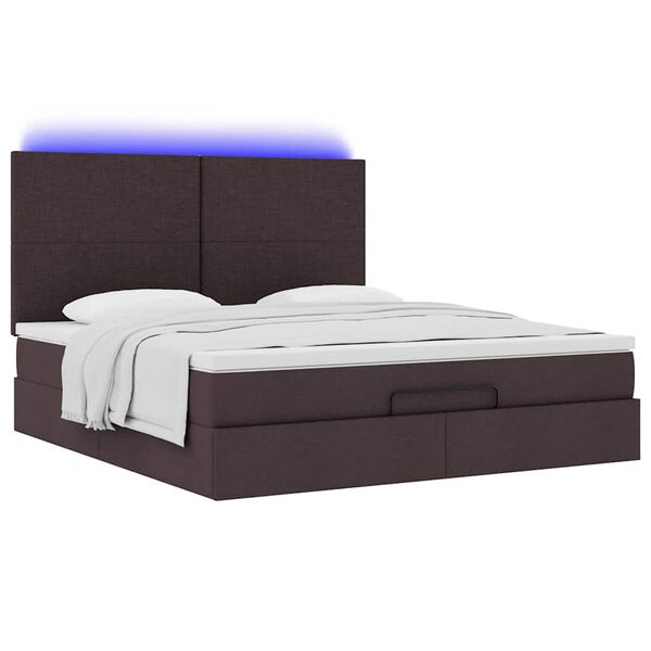 vidaXL Οθωμανικό κρεβάτι με στρώμα & LEDs Σκούρο καφέ 160x200cm ύφασμα