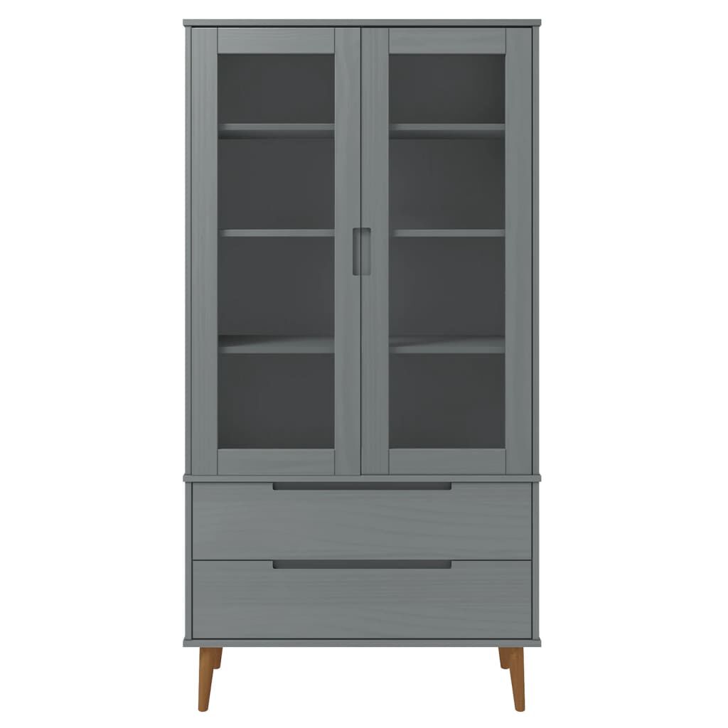 vidaXL Βιτρίνα MOLDE Γκρι 90 x 35 x 175 εκ. από Μασίφ Ξύλο Πεύκου