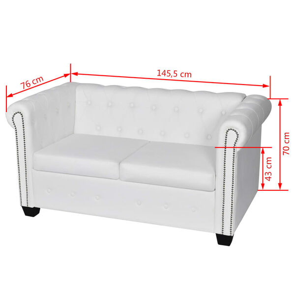 vidaXL Καναπές Διθέσιος Chesterfield Λευκός από Συνθετικό Δέρμα