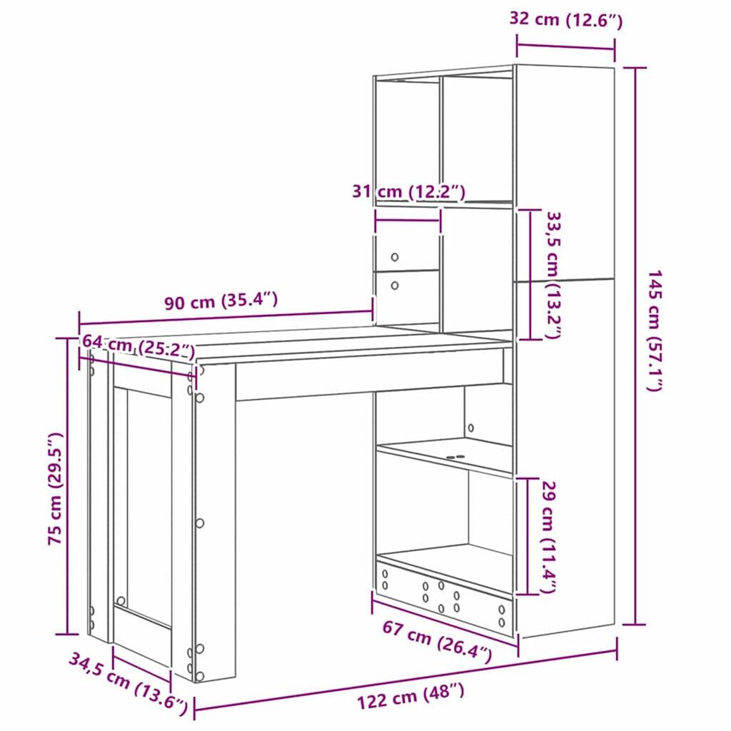 vidaXL Γραφείο Γκρίζο Σονομα 122 x 67 x 145 εκ. Επεξεργασμένο ξύλο