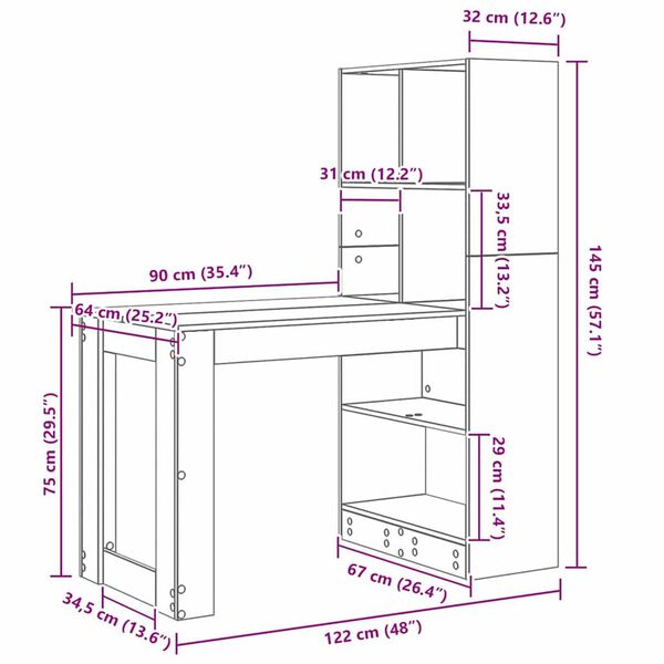 vidaXL Γραφείο Γκρίζο Σονομα 122 x 67 x 145 εκ. Επεξεργασμένο ξύλο
