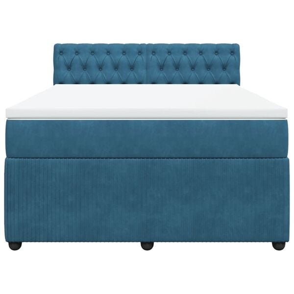 vidaXL Κρεβάτι Boxspring με Στρώμα Μπλε 140x200 εκ. Βελούδινο