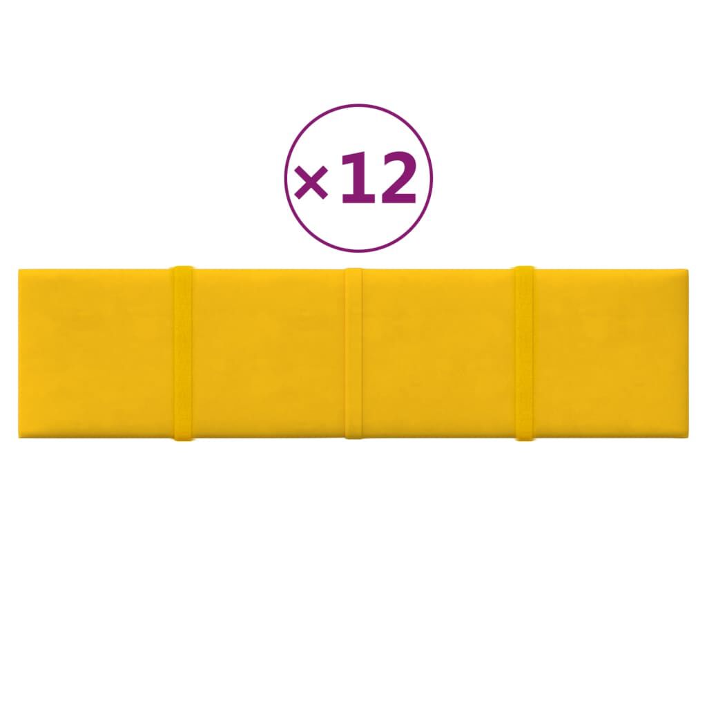 vidaXL Πάνελ Τοίχου 12 τεμ. Κίτρινα 60 x 15 εκ. 1,08 μ² Βελούδινα