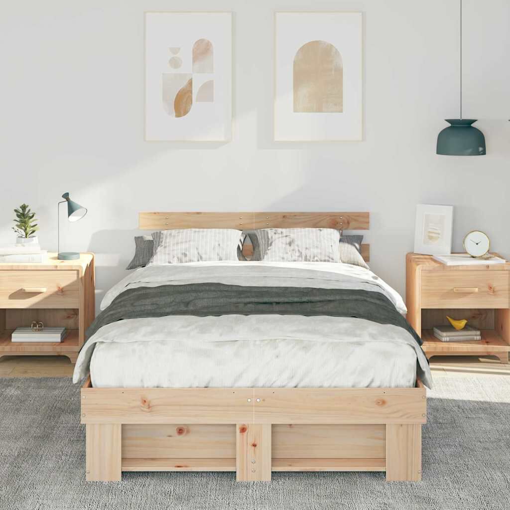 vidaXL Σκελετός Κρεβατιού Καφέ 140 x 190 cm Μασίφ ξύλο πεύκου