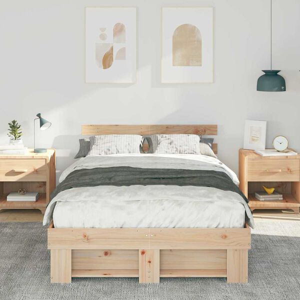 vidaXL Σκελετός Κρεβατιού Καφέ 140 x 190 cm Μασίφ ξύλο πεύκου