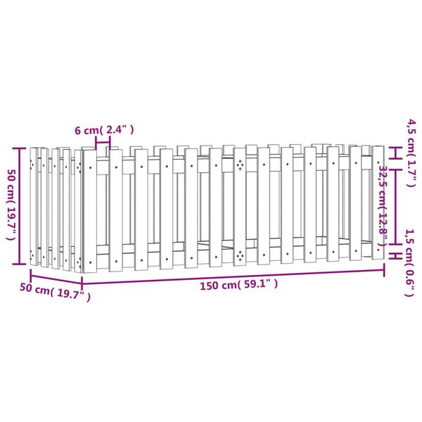 vidaXL Ζαρντινιέρα Υπερυψωμένη Σχ Φράχτη 150 x 50 x 50 εκ. Μασίφ Πεύκο