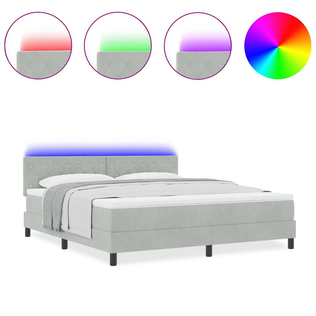 vidaXL Κρεβάτι Box Spring με στρώμα & LED Φωτισμός Γκρι Ανοιχτό 180x200 εκ Βελούδο