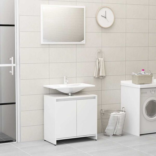 vidaXL Σετ Επίπλων Μπάνιου Γυαλιστερό λευκό από Επεξεργασμένο Ξύλο