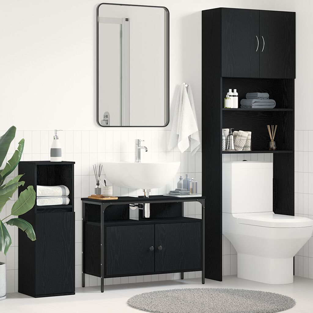 vidaXL Ντουλάπα Νιπτήρα Μαύρο Δρυς 80x30x60 εκ. Κατασκευασμένο ξύλο