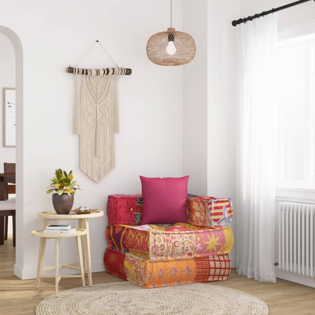 vidaXL Κάθισμα - Πουφ Αρθρωτό με Patchwork Υφασμάτινο με Μαξιλάρι