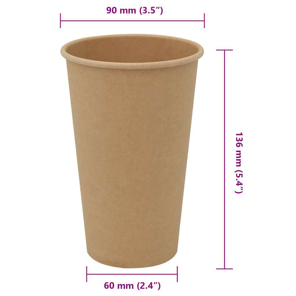 vidaXL Χάρτινα κύπελλα καφέ 1000 τεμάχια 16oz 400ml καφέ