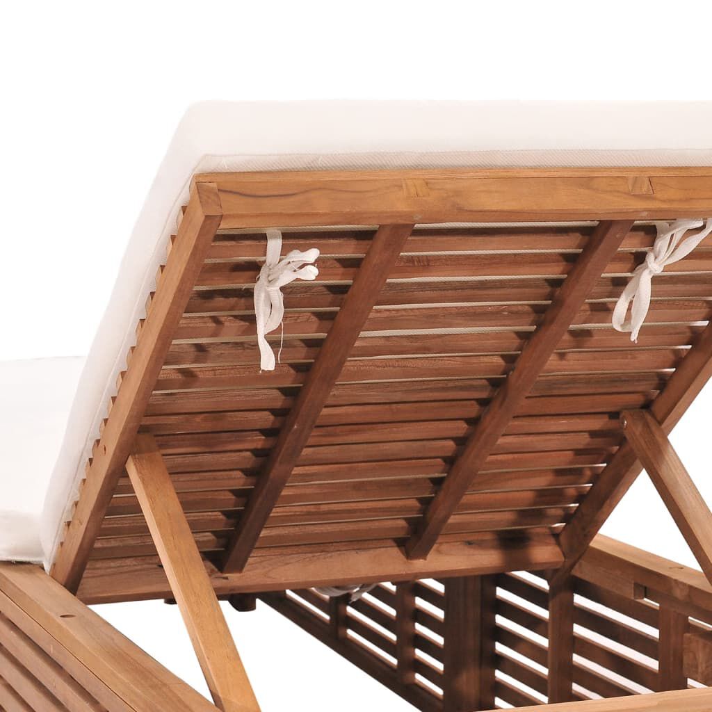 vidaXL Ξαπλώστρα από Μασίφ Ξύλο Teak με Κρεμ Μαξιλάρι