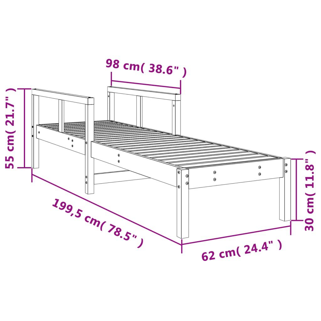 vidaXL Ξαπλώστρα Λευκή 199,5x62x55 εκ. από Μασίφ Ξύλο Πεύκου