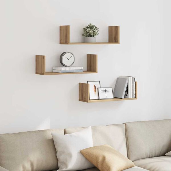 vidaXL Ραφιέρες Τοίχου 3 τεμ. Αρτισιανή Δρυς 58x18x18 εκ. Επεξ. Ξύλο