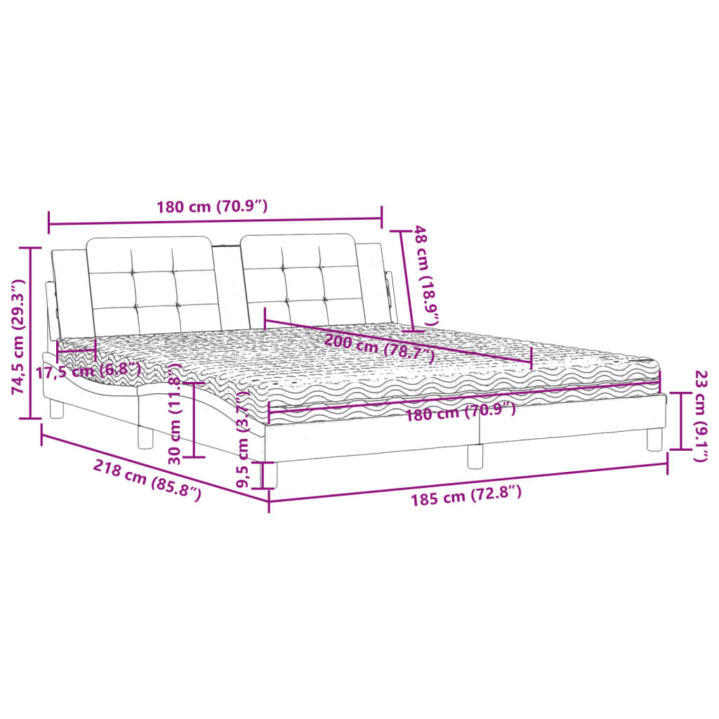vidaXL Κρεβάτι με Στρώμα Καπουτσίνο 180x200 εκ. Συνθ. Δέρμα