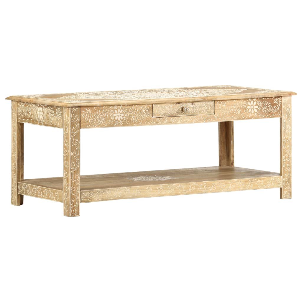 vidaXL Τραπέζι με Χειροπ. Λεπτομέρειες 110x50x45 εκ. Μασίφ Ξύλο Μάνγκο