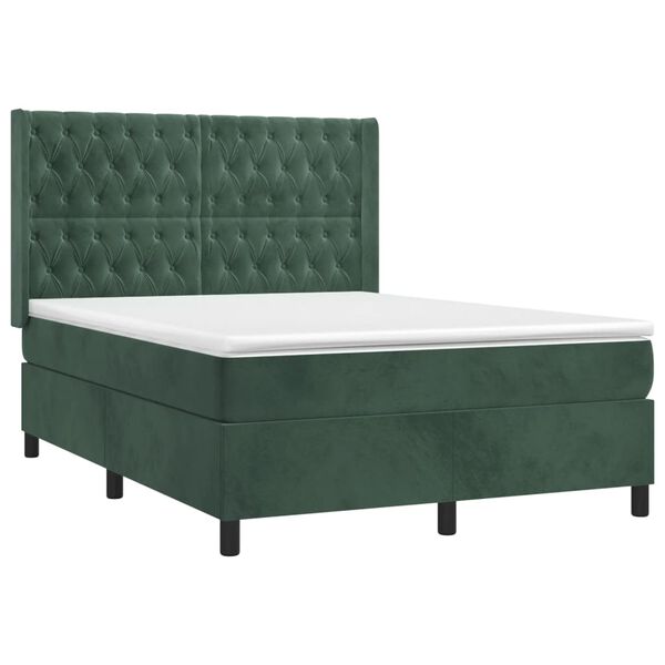 vidaXL Κρεβάτι Boxspring με Στρώμα Σκούρο Πράσινο 140x200εκ. Βελούδινο