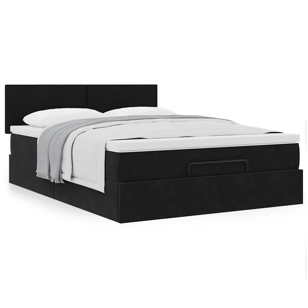 vidaXL Οθωμανικό κρεβάτι με στρώμα Μαύρο 140x190cm Βελούδο