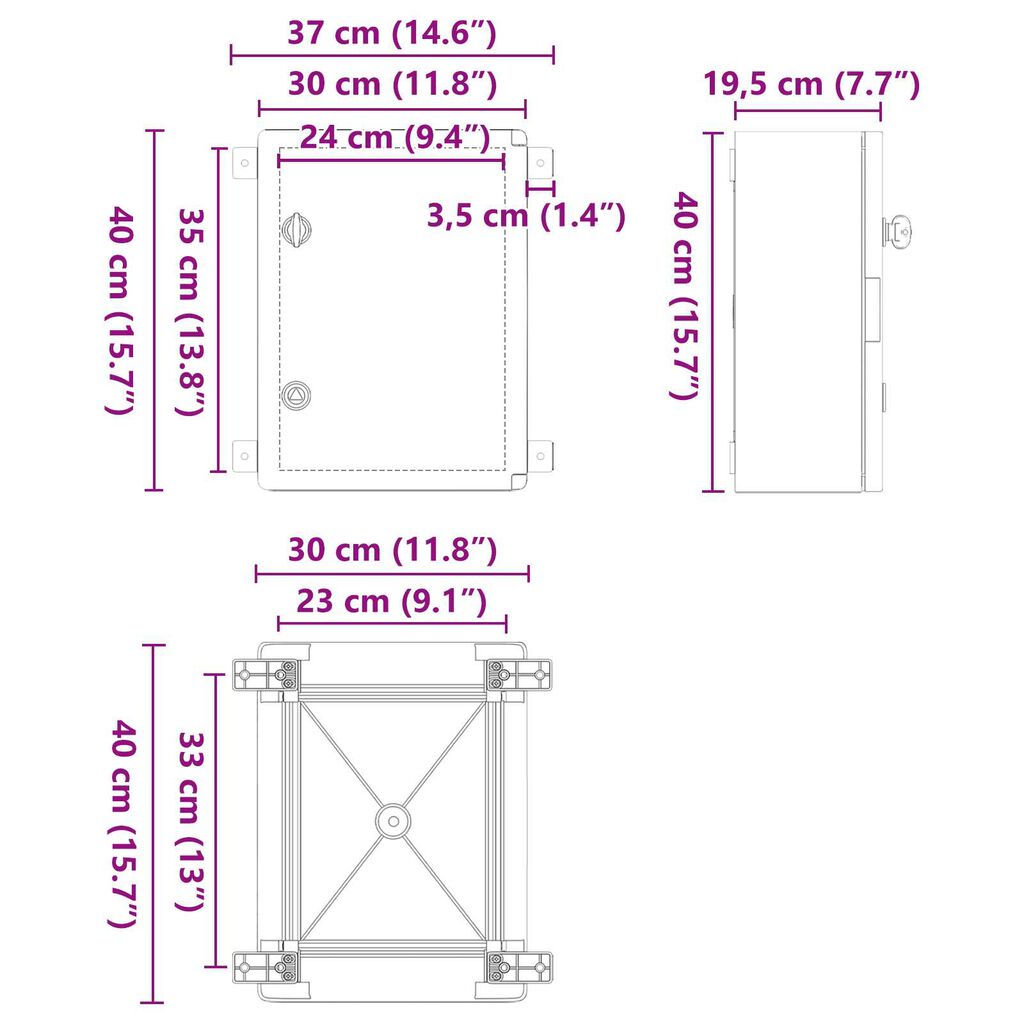 vidaXL Ντουλάπι Ελέγχου Γκρι 30 x 19.5 x 40 εκ. ΑΒΣ Πλαστικό