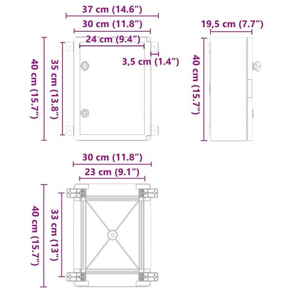 vidaXL Ντουλάπι Ελέγχου Γκρι 30 x 19.5 x 40 εκ. ΑΒΣ Πλαστικό
