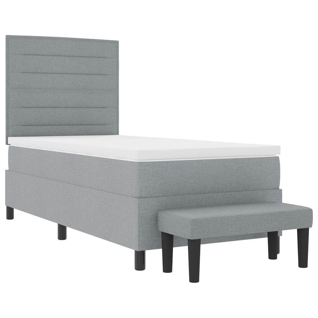 vidaXL Κρεβάτι Box Spring με Στρώμα & Πάγκο Ανοιχτό Γκρι 100x200 cm Ύφασμα