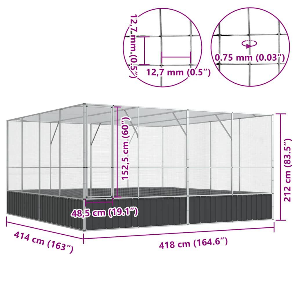 vidaXL Κλουβί Ασημένιο 418x414x212 εκ. Ατσάλινο