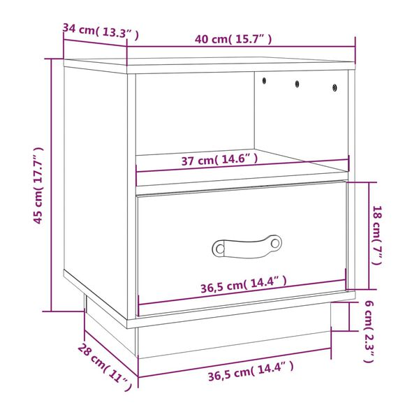 vidaXL Κομοδίνο Καφέ Μελί 40x34x45 εκ. από Μασίφ Ξύλο Πεύκου