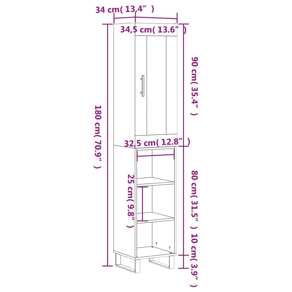 vidaXL Μπουφές Sonoma Γκρι 34,5 x 34 x 180 εκ. από Επεξεργασμένο Ξύλο