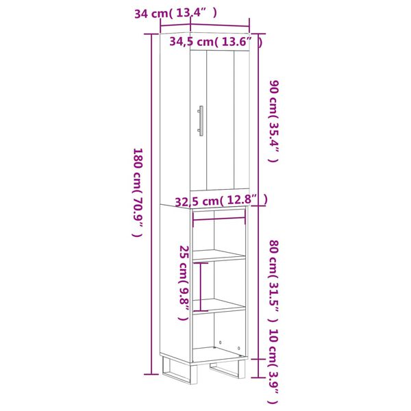 vidaXL Μπουφές Sonoma Γκρι 34,5 x 34 x 180 εκ. από Επεξεργασμένο Ξύλο