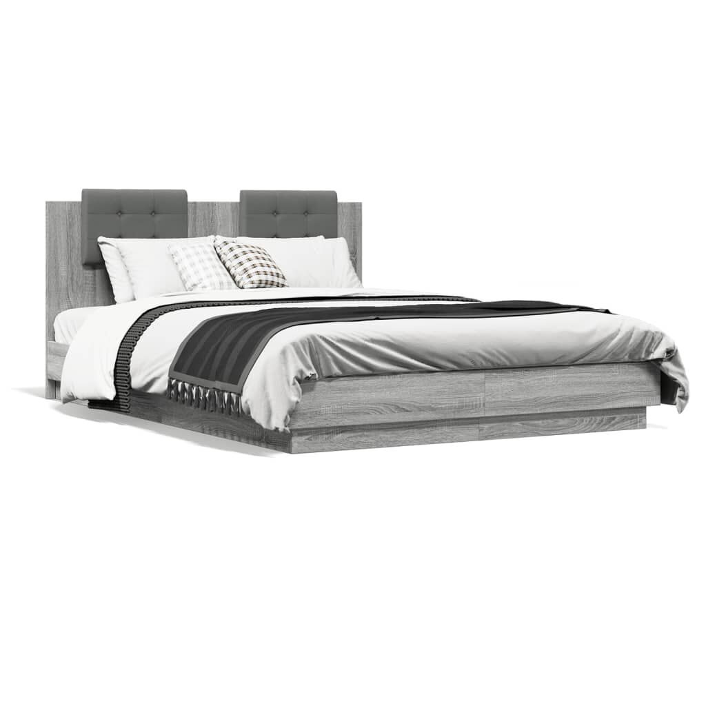 vidaXL Πλαίσιο Κρεβατιού με Κεφαλάρι Γκρι Sonoma 150x200εκ. Επεξ. Ξύλο