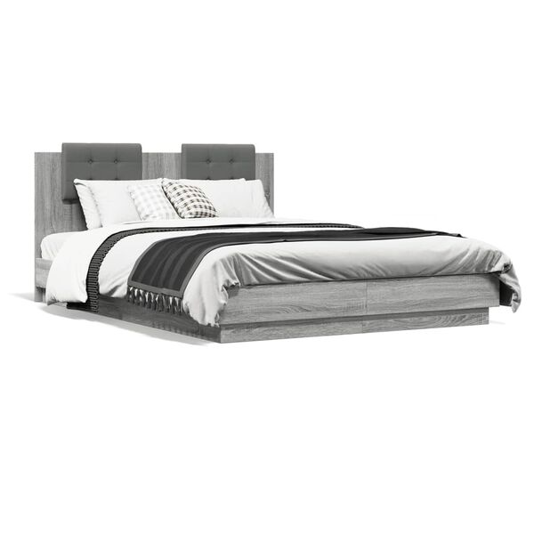 vidaXL Πλαίσιο Κρεβατιού με Κεφαλάρι Γκρι Sonoma 150x200εκ. Επεξ. Ξύλο