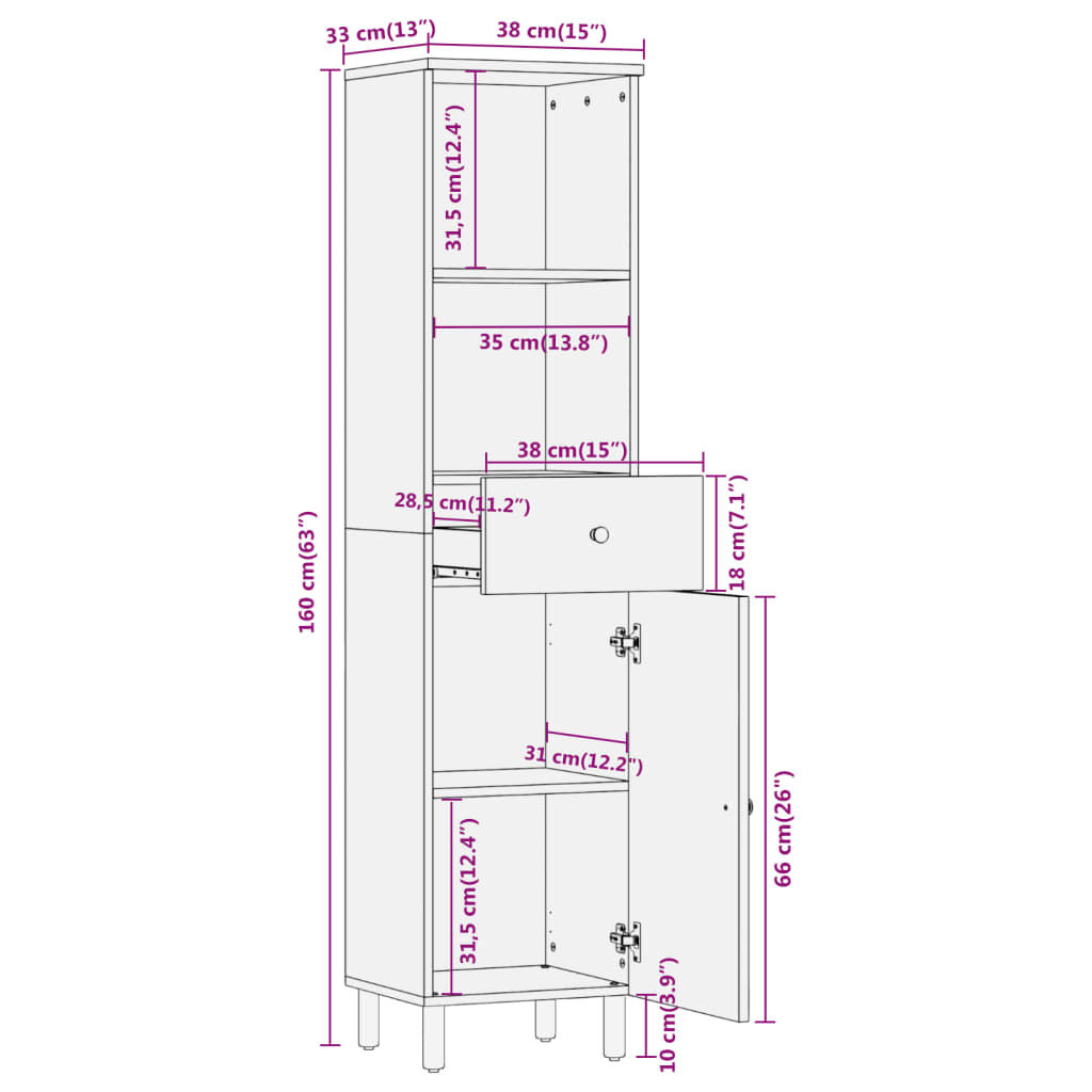 vidaXL Ντουλάπι Μπάνιου 38 x 33 x 160 εκ. από Μασίφ Ξύλο Ακακίας